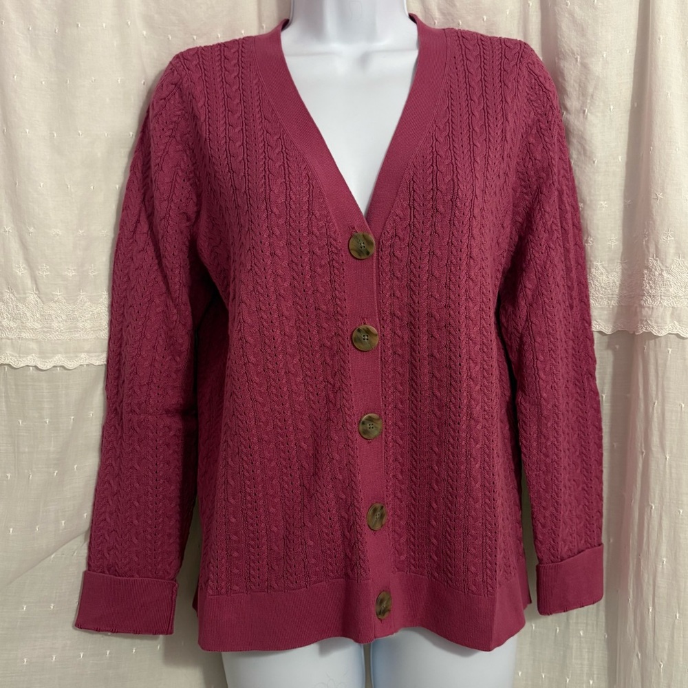 Talbots NWT Cotton Woman’s Pointelle Cabled Cardigan - Picture 2 of 6